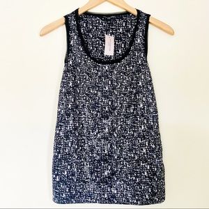 NWT ANN TAYLOR Sequin Black and White Top Size Small Petite